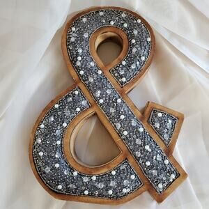 Fancy wooden Ampersand with beads and glitter 12" tall